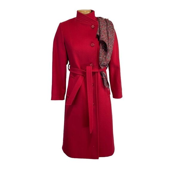 FUSHIA Red Virgin Wool Jacket with scarf - Picture 2 of 14